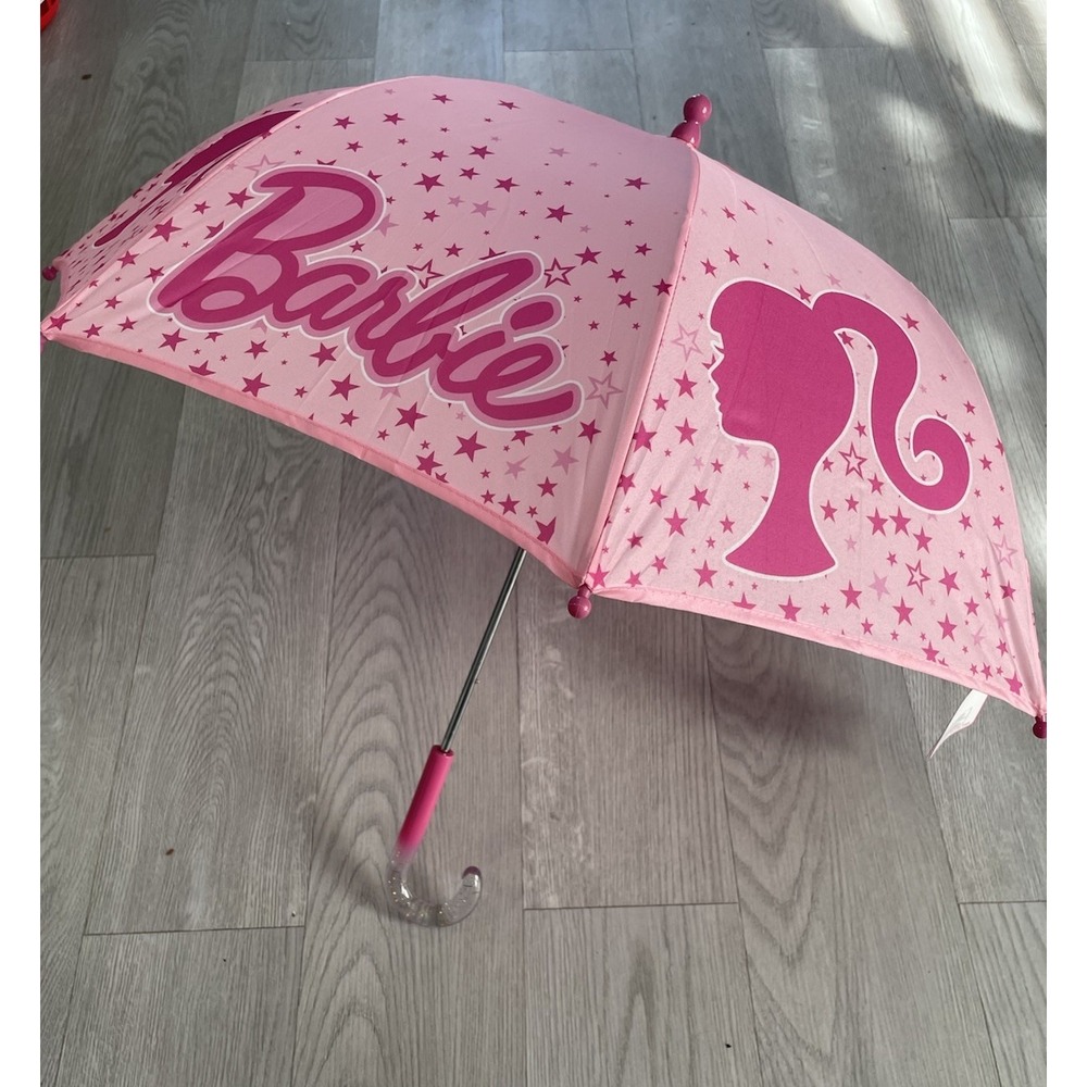 NEW Child Size - Mattel - Barbie - Pink Floating Star Printed Poly Umbrella